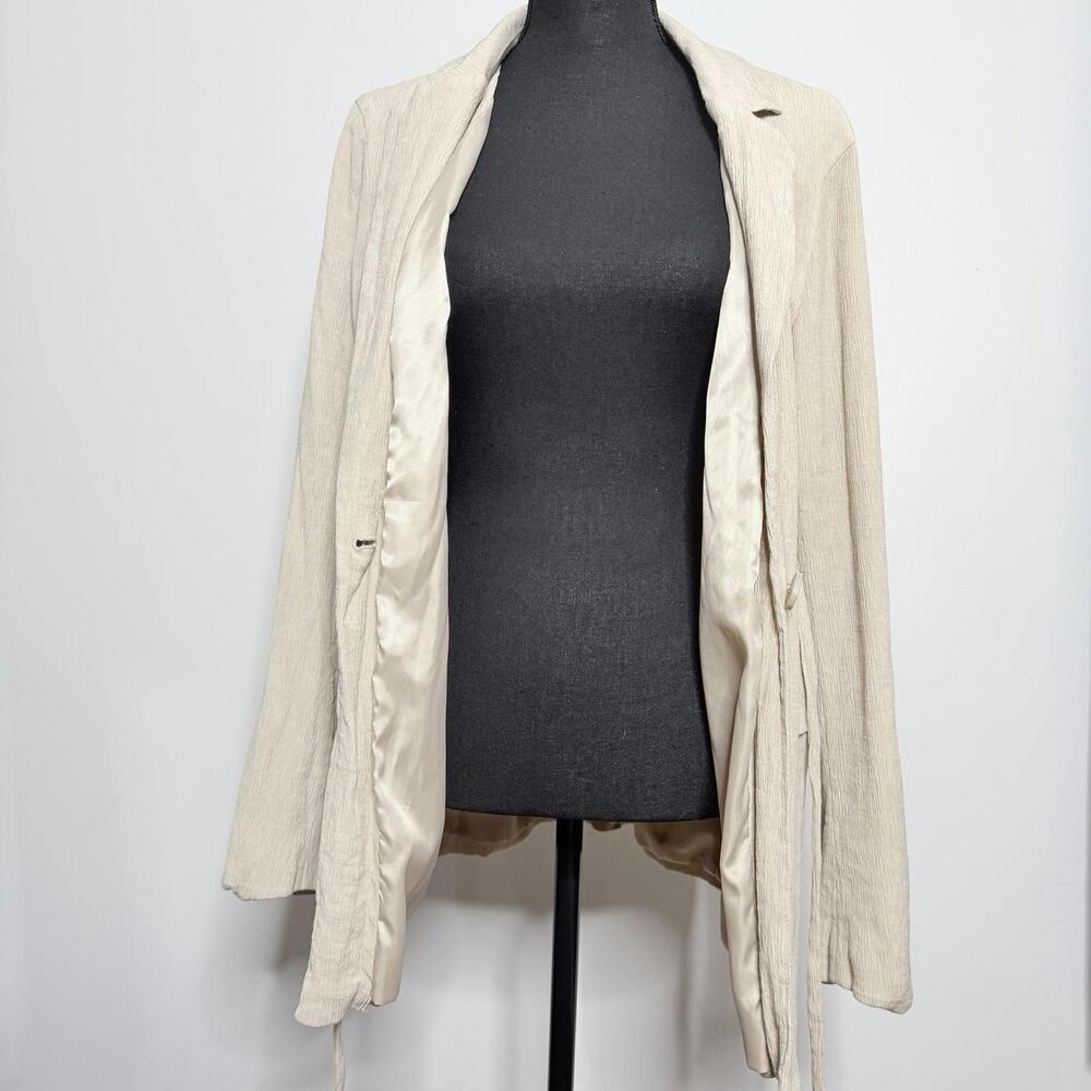 Bagatelle Collection Lightweight Tie Waist Blazer Jacket Beige Medium Textured - Picture 4 of 9